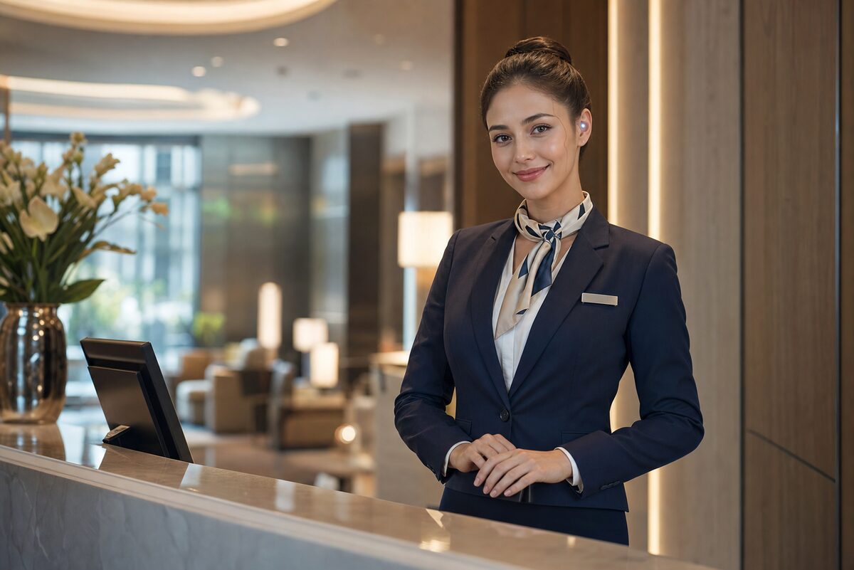 Lifelike android receptionist concept